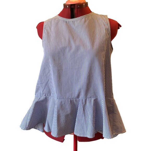 ENGLISH FACTORY - 2 pcs layered sweater  Gray knit Peplum blue white under Small - Picture 4 of 11